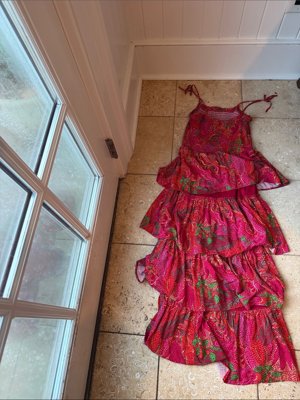 Girls' Pink Floral Tiered Sundress